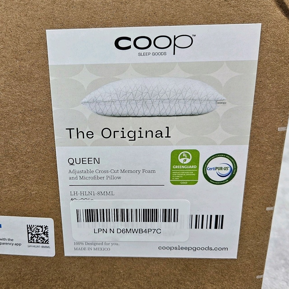 Coop Sleep Goods The Original Adjustable Memory Foam Queen Pillow is Sealed